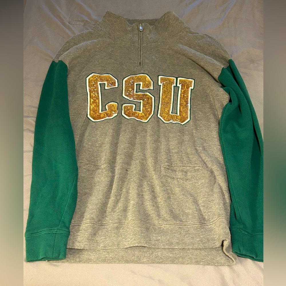 PINK Victoria’s Secret CSU green and gray college quarter zip sweatshirt